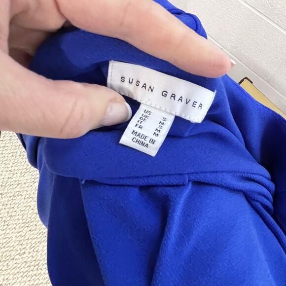 Susan Graver Button Up Blouse Top size Small Royal Blue Stretch Career Church - Picture 8 of 8